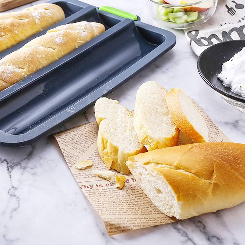  [AUSTRALIA] - Silicone Baguette Pan Non-stick French Bread Baking Mould, 3 Wave Baguette Tray Loaf Pan 11"x2.3" Bake Mold, Non-Stick Baking Liners Mat Oven Toaster Pan Silicone Sandwich French Baking Tray(Grey) Gray