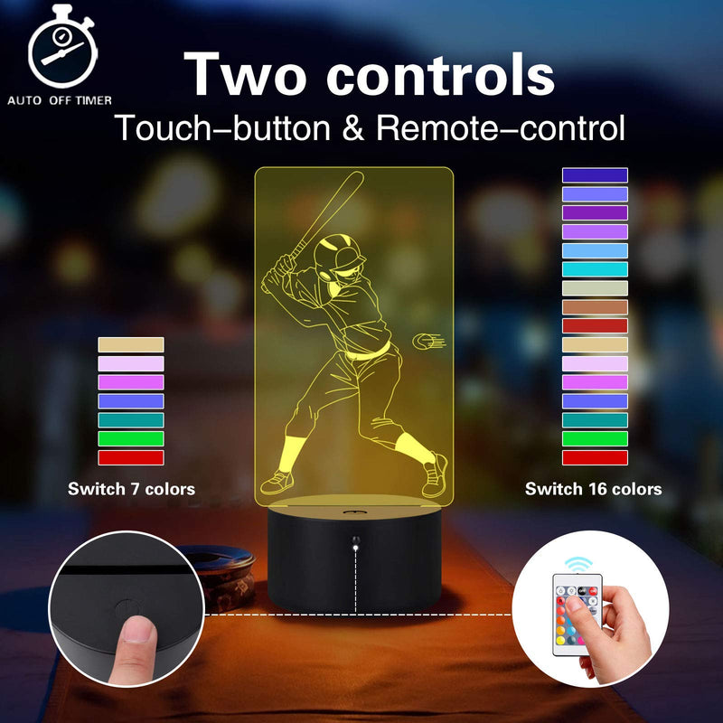  [AUSTRALIA] - 3D Night Light, Night Lights for Kids with 16 Color Changing Touch and Remote Control, Mens Baseball Toys Decor Lamp Birthday Christmas Gifts for Kids Boys Child