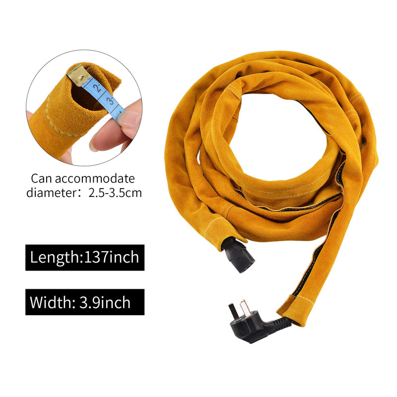  [AUSTRALIA] - Holulo TIG Welding Torch Cable Cover Flame-Resistant Leather Kevlar Stitched,Yellow MIG/Plasma Cable Sleeves Tig Cover,137''