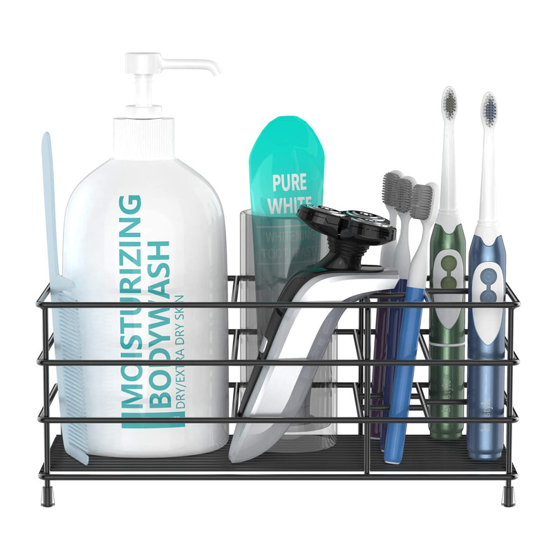  [AUSTRALIA] - ULG Toothbrush Holder, Stainless Steel Bathroom Organizer Tooth Brush Toothpaste Holder with 7 Multifunctional Slots, Large Capacity Bathroom Organizer for Kids, Adults, Black