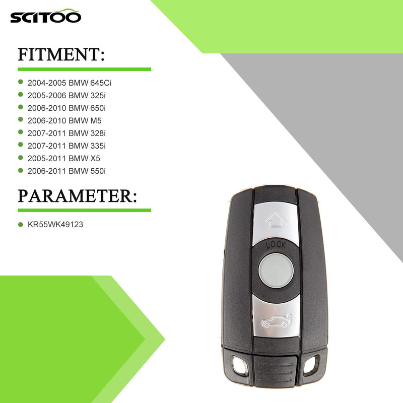  [AUSTRALIA] - SCITOO Compatible with Keyless Entry Kit, 2X New Uncut Replacement w/Chip fit BMW 1 3 5 6 7 Series KR55WK491 Smart Remote keyless Key Fob