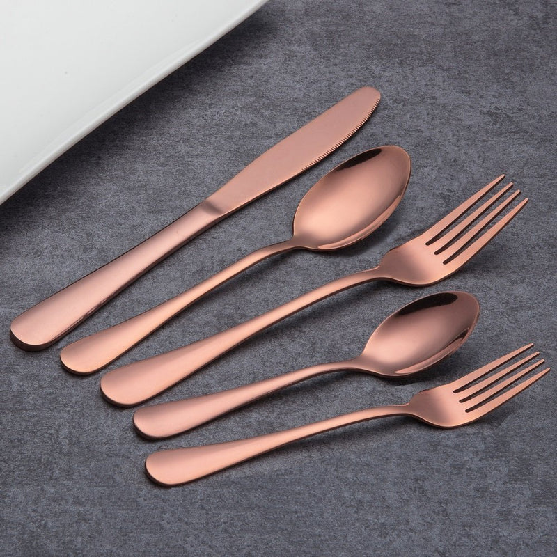  [AUSTRALIA] - Berglander Rose Gold Silverware Set, 20 Piece Stainless Steel Copper Flatware Set Cutlery Sets, Service for 4 (Shiny Rose Gold)