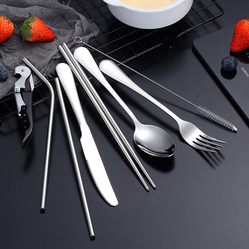  [AUSTRALIA] - Kyraton Portable Flatware, Camping Flatware, Bento Box Flatware, Camping Utensil With a Bottle Openner, Silverware For School/Work/Office/Outdoor, Set of 9 Pieces. KR.BX1010S