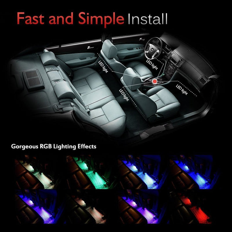 HENGJIA Car LED Strip Light, Auto Parts 4pcs 36 LED Multi-Color Car Interior Lights Under Dash Lighting,Waterproof Kit with Multi-Mode Change and Wireless Remote Control Car Charger Included,DC 12V Seven colors - LeoForward Australia