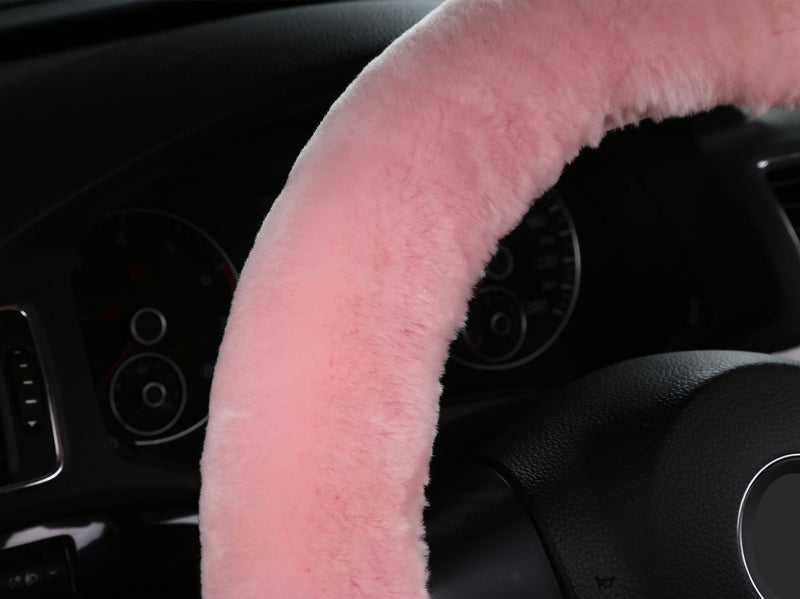  [AUSTRALIA] - Dotesy Pure Wool Auto Steering Wheel Cover Genuine Sheepskin Great Grip Anti-Slip Car Steering Wheel Cushion Protector Universal 15 inch for Car,Truck,SUV,etc. (Pink) pink