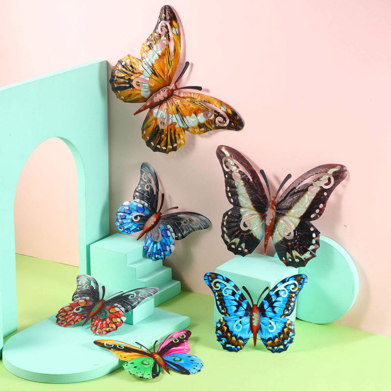  [AUSTRALIA] - 6 Pieces Metal Butterfly Wall Art Decor Butterfly Hanging Wall Decor Colorful Garden Wall Sculptures for Bedroom Living Room Office Garden Indoor Outdoor Boho Home Decor