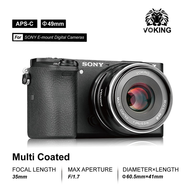  [AUSTRALIA] - Voking 35mm F1.7 Large Aperture Manual Fixed Lens APS-C Compatible with Sony E Mount Mirrorless Cameras NEX 3 3N 5 NEX 5T NEX 5R NEX 6 7 A6400 A5000 A5100 A6600 A6000 A6100 A6300 A6500 A3000