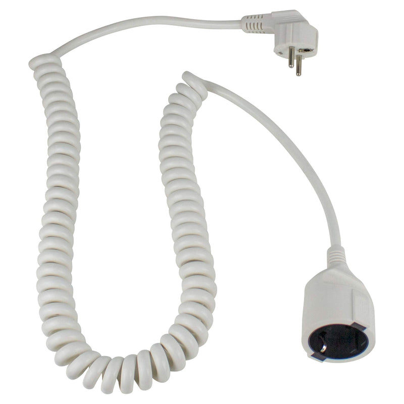  [AUSTRALIA] - as - Schwabe spiral cable, 1m to 2.5m stretchable spiral cable with protective contact coiled plug & protective contact coupling, 230 V, 16 A extension cable, IP20, white, 70412