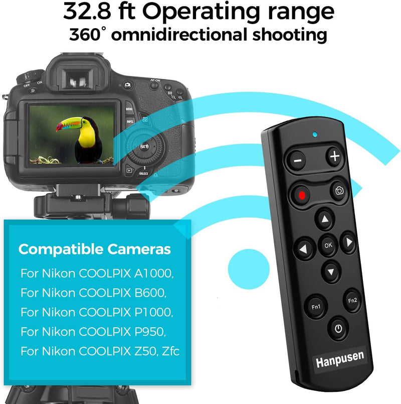  [AUSTRALIA] - Camera Remote Control for Nikon, HANPUSEN Bluetooth Wireless Camera Remote for Nikon Zfc, Z7 II, Z6 II, Z50, COOLPIX P1000, P950, A1000, B600, Replace Nikon ML-L7