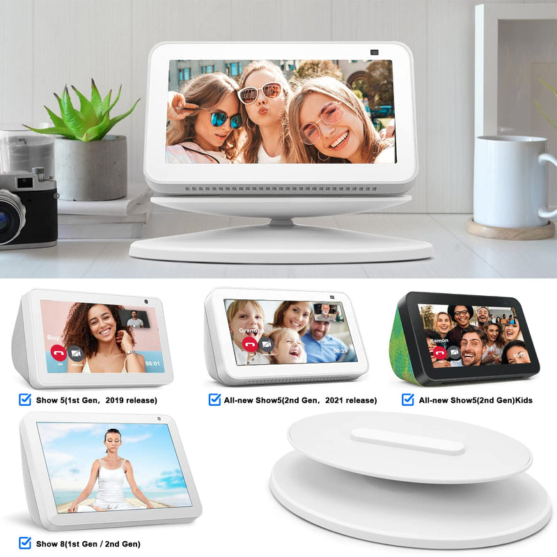  [AUSTRALIA] - Stand for Echo Show 5 & Echo Show 8, Universal Adjustable Speaker Stand Mount Magnetic Holder with Aluminum Anti-Slip Base, 360 Degree Rotation, Tilt Function (White) Show 5 Stand-White