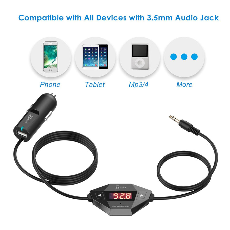 JETech Wireless FM Transmitter Radio Car Kit for Smart Phones Bundle with 3.5mm Audio Plug and Car Charger (Black) Black - LeoForward Australia
