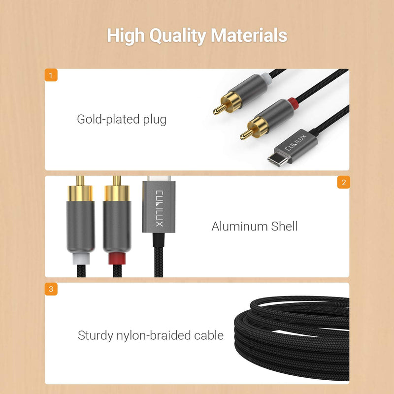 2 Male RCA to USB C Audio Cable, Cubilux Type C to Dual RCA Stereo Aux Cord with Hi-Res DAC Compatible with 2020/2018 iPad Pro/Air, Samsung Galaxy S20 Ultra/FE Note 20/10, Google Pixel 5/4/3, 10 Feet USB C, Grey - LeoForward Australia