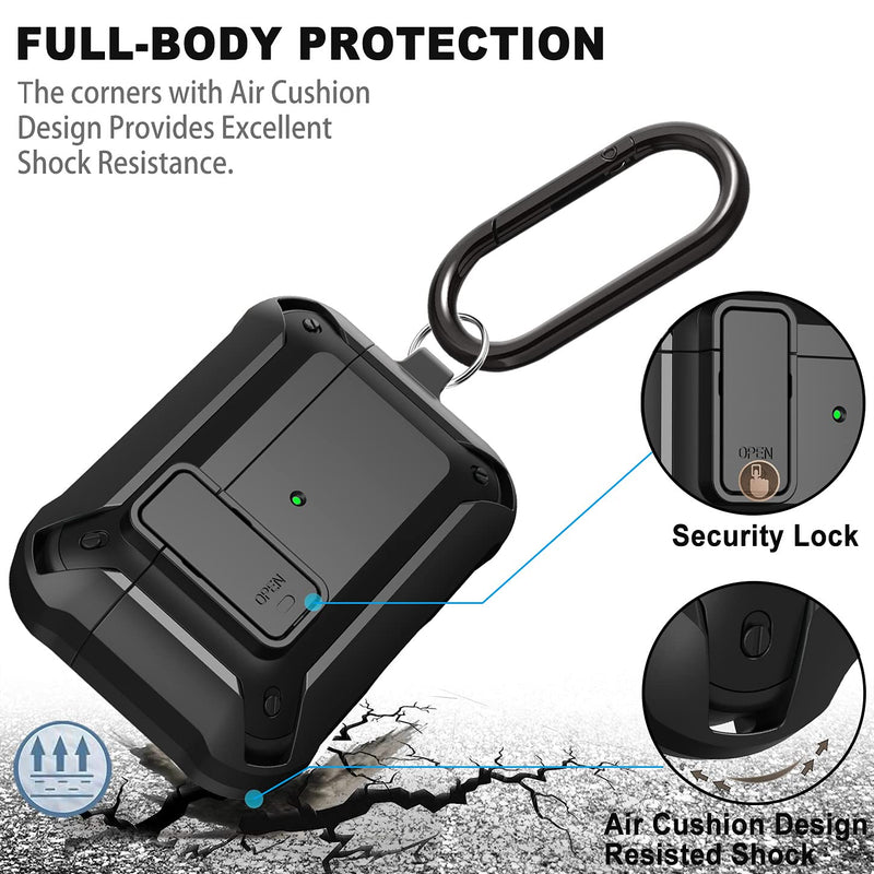  [AUSTRALIA] - Upgraded [Secure Lock] Armor Airpod Pro Case, Fibuntun Shockproof AirPods Pro Cover Cool iPod Pro Case Designed for Apple Air Pod Wireless Pro Cases for Men Women - Black