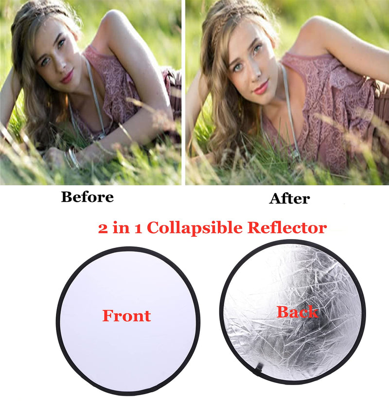  [AUSTRALIA] - Photography Light Reflectors HiYi 2-in-1Collapsible Selfie Background Diffuser Panel 30cm/12inch Camera Photo Reflector Diffuser Accessories for Video, Photoshoot, Outdoor Lighting (Silver & White) 12inch/30cm