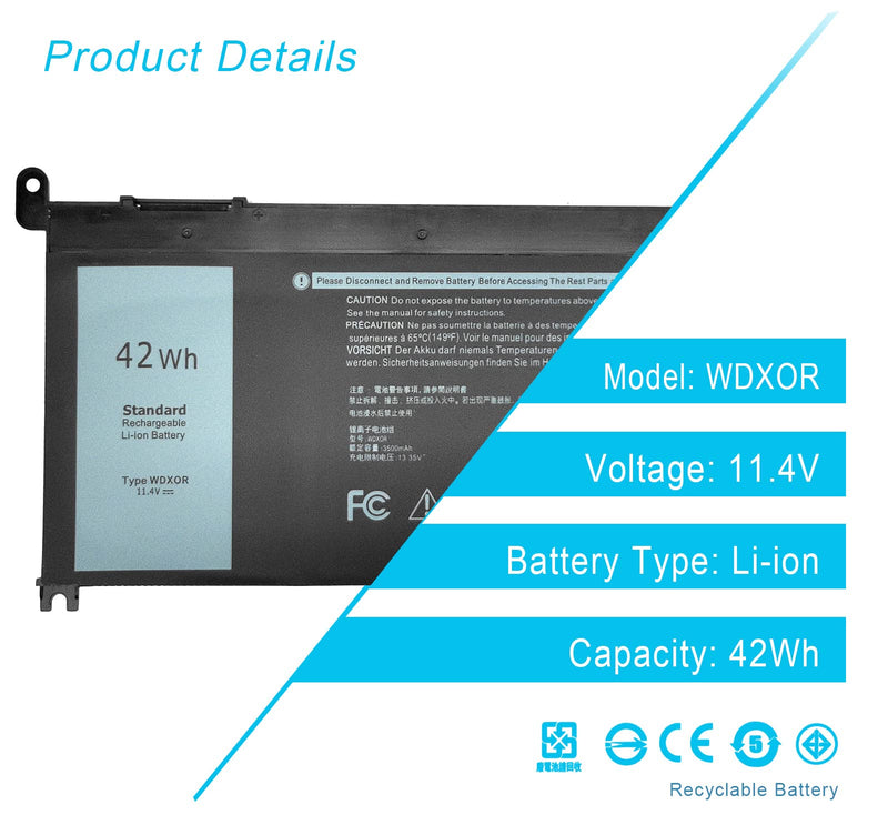  [AUSTRALIA] - New WDX0R WDXOR 42Wh Laptop Battery for Dell Inspiron 17 5765 5767 5770 15 5565 5567 5568 5578 7560 7570 7579 7569 13 5368 5378 7368 7378 Series Notebook Battery Fits dell  3CRH3 T2JX4 FC92N CYMGM