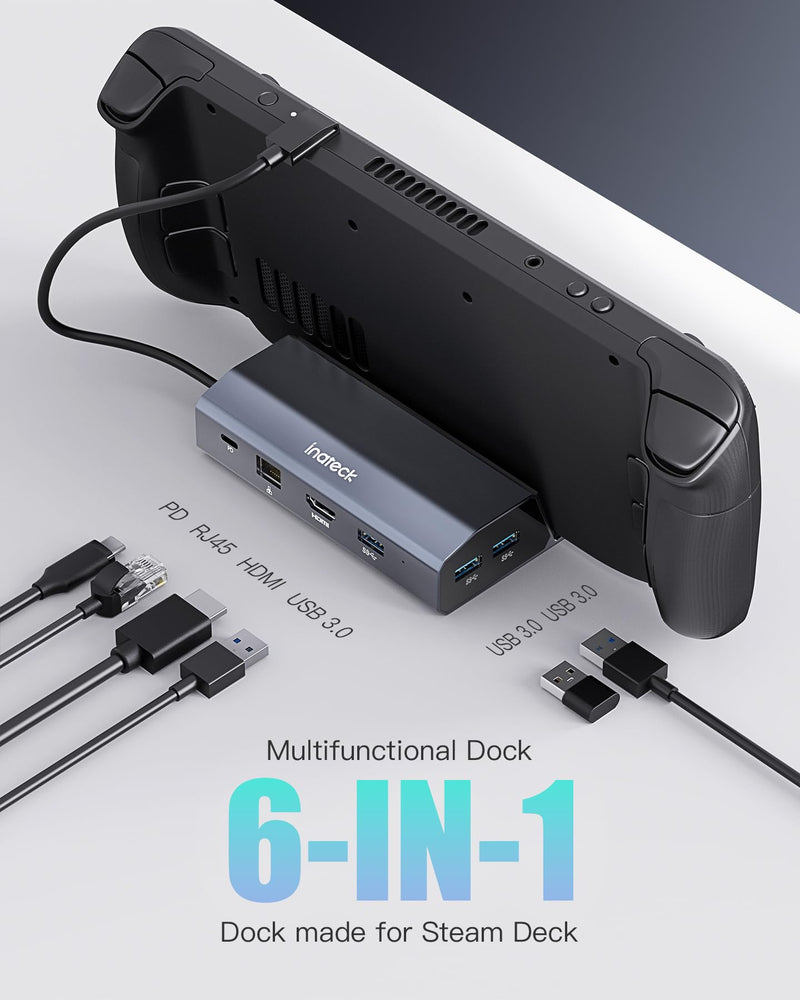  [AUSTRALIA] - Inateck Steam Deck Dock, 6-in-1 Aluminum Docking Station Compatible with Steam Deck, HDMI 4K@60Hz, PD 100W Fast Charge, 3 USB A Ports, Gigabit Ethernet, DK3001