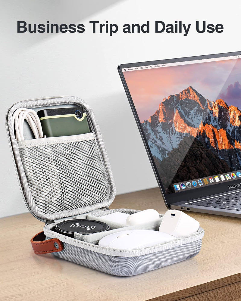  [AUSTRALIA] - Luxtude Electronic Organizer Travel Case, Small Charger Organizer, Hard Charger Case, Travel Tech Bag, Portable Electronics Bag, Travel Essentials for Electronics/Mouse/SD/Cash/Card/Pen,Gray