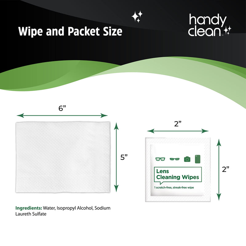 [AUSTRALIA] - HandyClean Pre-Moistened Lens Cleaning Wipes, Eyeglass Wipes, Screen Wipes, 200 ct of 6 x 5 inches Individually Packed Lens Cleaner Wipes 200 Count (Pack of 1)