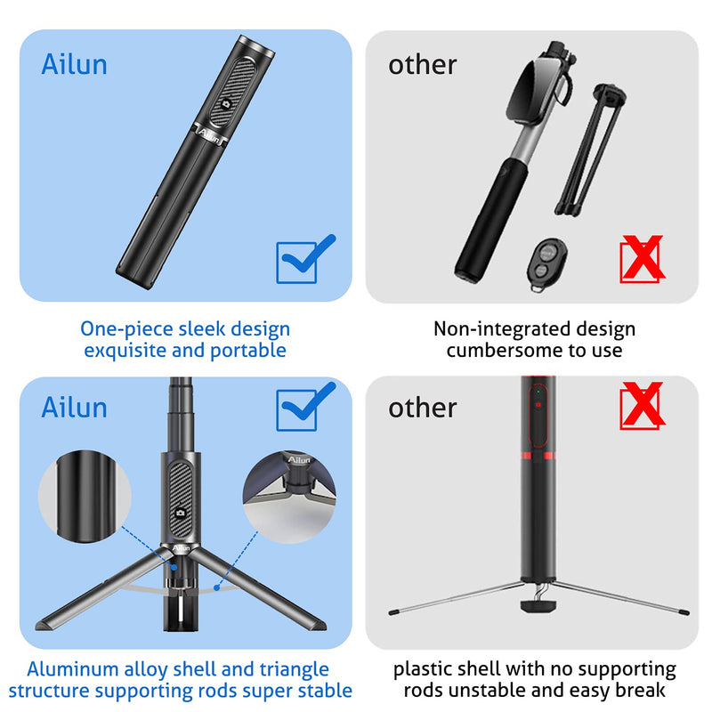  [AUSTRALIA] - Ailun Selfie Stick Tripod,Extendable Aluminum,3 in 1,Bluetooth Wireless Remote and 360 Rotation Stand Compatible with iPhone 13/12/11/11 Pro/XS Max/XS/XR/X/8/7,and More Smartphones