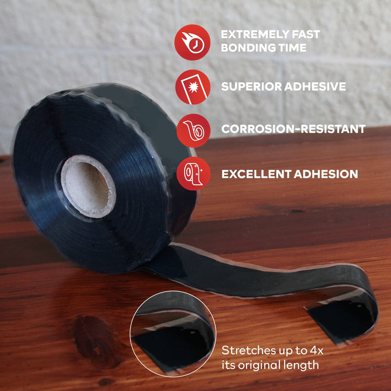  [AUSTRALIA] - XFasten Self Fusing Silicone Tape Black 1" X 36-Foot, Silicone Tape for Plumbing, Leak Seal Tape Waterproof, Silicone Grip Tape, Rubber Tape Thick for Pipe, Hose Repair Tape, Stop Leak Tape 1-Inch x 36-Feet