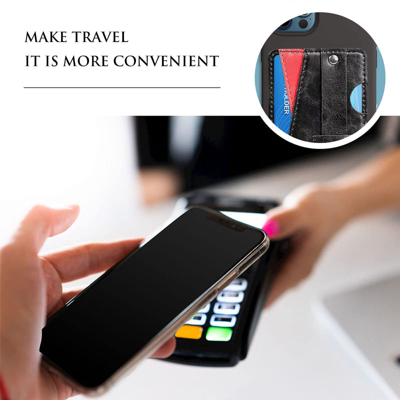  [AUSTRALIA] - Phone Card Holder, Dual Pockets Phone Wallet Stick On with Snap Closure Adhesive Phone Wallet Work with iPhone and Most Smartphones - Black Red Patchwork