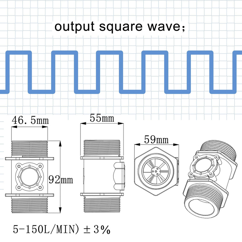  [AUSTRALIA] - DIGITEN G1-1/2 G1.5 Water Flow Sensor Hall Effect Sensor Flow Meter Control 5-150L/min Compatible with Arduino, Raspberry Pi and Reverse Osmosis Filters G1.5" Flow Sensor