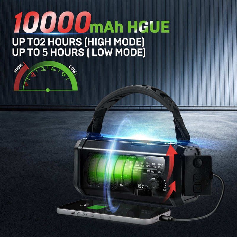  [AUSTRALIA] - 10000mAh Solar Radio, Crank Radio, Emergency Radio, NOAA/AM/FM Weather Radio, USB Type-C Charging,Dynamo Radio,Polymer Battery,Torch & LED Reading Light, SOS Alarm,Compass for Camping black