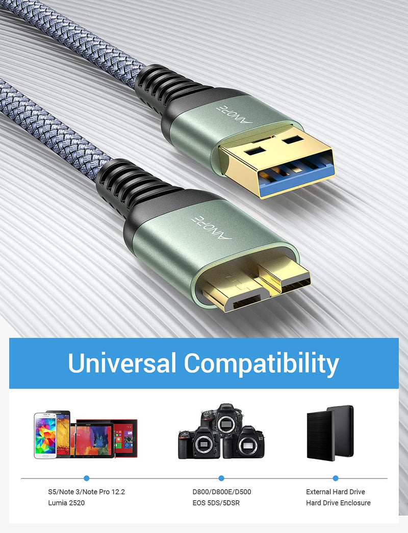  [AUSTRALIA] - USB 3.0 Cable 3.3FT Seagate External Hard Drive Cable Cord Durable Nylon Braided AINOPE Fast Data Transfer Cord Compatible with Samsung Galaxy S5/Note 3/Note Pro 12.2, Canon Camera, Seagate Hard Drive 1