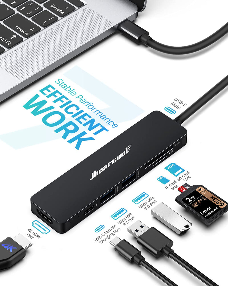  [AUSTRALIA] - USB C Hub,Hiearcool USB C Adapter,7IN1 USB C to HDMI Mulitiport Adapter Dongle Compatible for MacBook Pro and USB C Laptop-Black Black