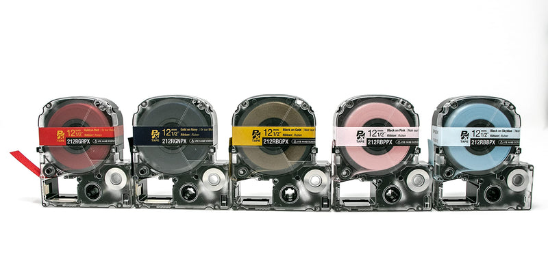  [AUSTRALIA] - Epson LabelWorks Ribbons Bundle - 5 Label Maker Printable Ribbons - 212RBBPX, 212RBGPX, 212RBPPX, 212RGNPX, 212RGRPX