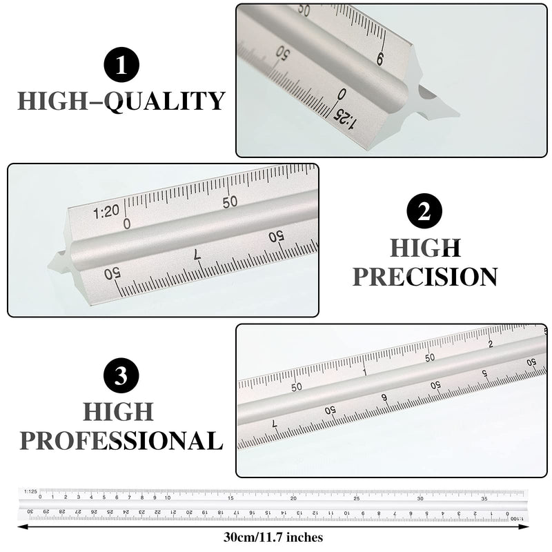 11 Pieces Plastic Drawing Template Ruler Geometric Drawing 12 Inch Triangular Aluminum Architect Scale Measuring Templates Building Geometric Kit Plastic Drawing Template Ruler for Drafting - LeoForward Australia