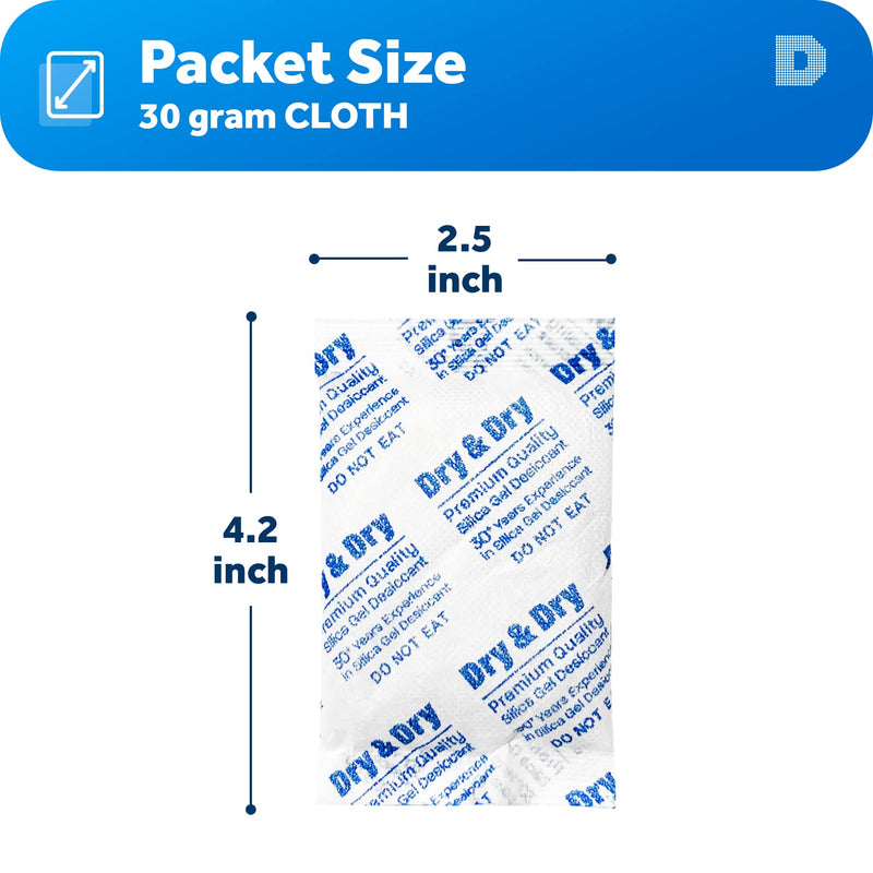  [AUSTRALIA] - Dry & Dry 30 Gram [10 Packets] Premium Silica Gel Packets Desiccant Packs Dehumidifier - Rechargeable Fabric Silica Packets, Moisture Absorbers, Silica Gel 10 Pack