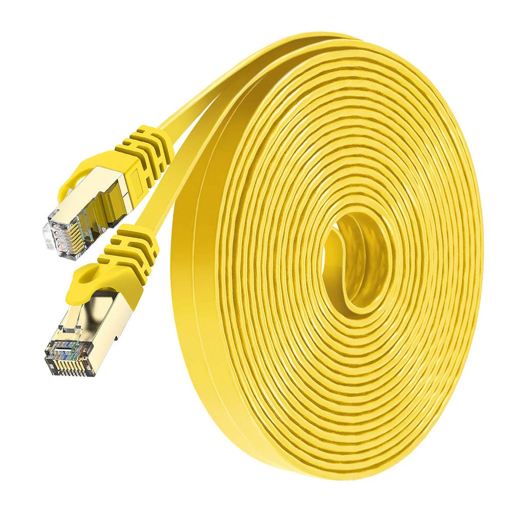  [AUSTRALIA] - Cat7 Ethernet Cable 50ft Shielded (STP), Oxygen-Free Copper(OFC) - High Speed 32AWG LAN Network Cable with Gold Plated RJ45 Connector for Router, Modem, Gaming, POE, PS3, PS4, X-Box (Yellow) 50ft Yellow