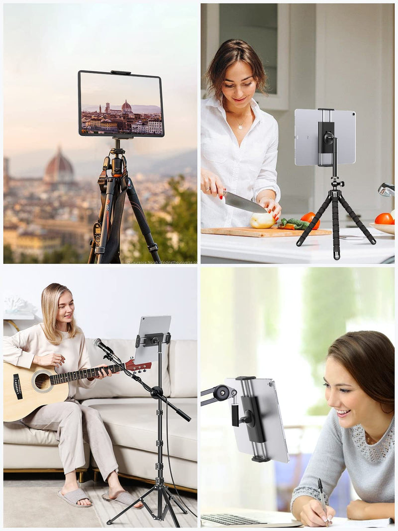  [AUSTRALIA] - Elitehood 2022 Newest Aluminum iPad Tripod Mount, 360° Tilt Rotation iPad Holder for Tripod, Tablet Tripod Mount for iPad Pro 12.9, iPad Air Mini, for 1/4 Screw Tripod, Camera Tripod, 3/8 Mic Stand 4 -13 inch