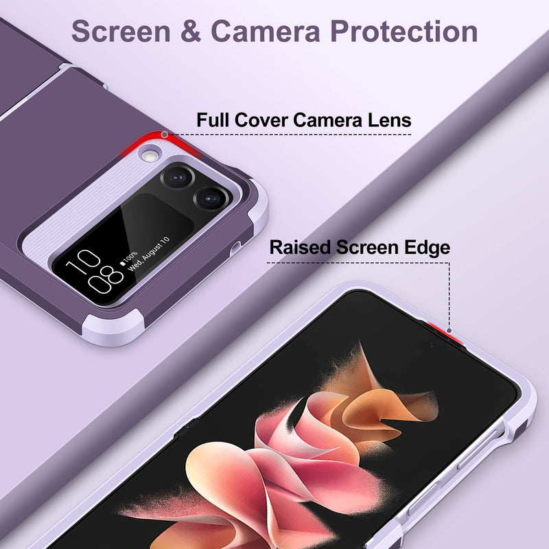  [AUSTRALIA] - SAMONPOW for Samsung Galaxy Z Flip 3 Case, Z Flip 3 Case with Upgraded Hinge Protection Dual Layer Hard PC Soft TPU Bumper Full Body Shockproof Flip 3 Phone Case for Galaxy Z Flip 3 5G (Purple) Purple