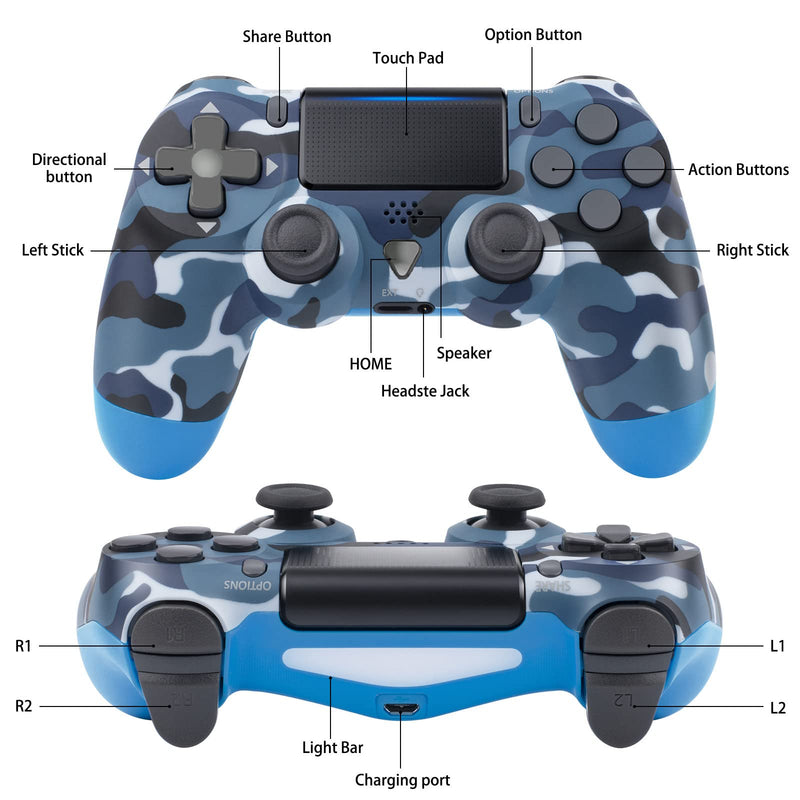  [AUSTRALIA] - Wireless Controller for PS-4,BRAVIEW Gamepad Joystick for PS-4/PS-4 Slim with Enhanced Dual Vibration/Analog Sticks/6-Axis Motion Sensor-Camo blue…