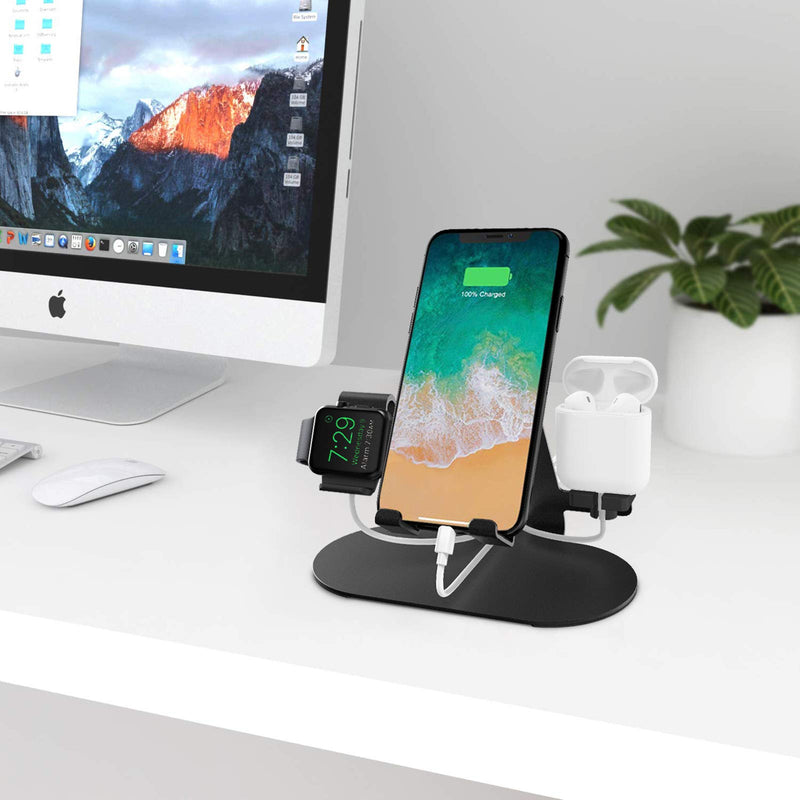  [AUSTRALIA] - 3 in 1 Aluminum Charging Station for Apple Watch Charger Stand Dock for iWatch Series SE/6/5/4/3/2/1, iPad, AirPods Pro/2/1 and iPhone 12/11/Xs/X Max/XR/X/8/ 8P/7/7P/6S/6S（Black） Black
