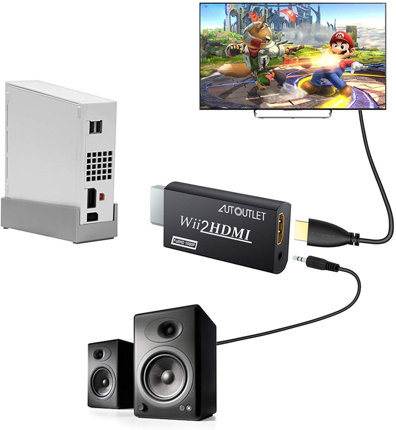 AUTOUTLET Wii to HDMI Converter WII2HDMI Wii Signal to HDMI Support 720P 1080P 3.5MM Audio HD Video Output Adapter with 1M HDMI Cable for Nintendo Wii Black - LeoForward Australia