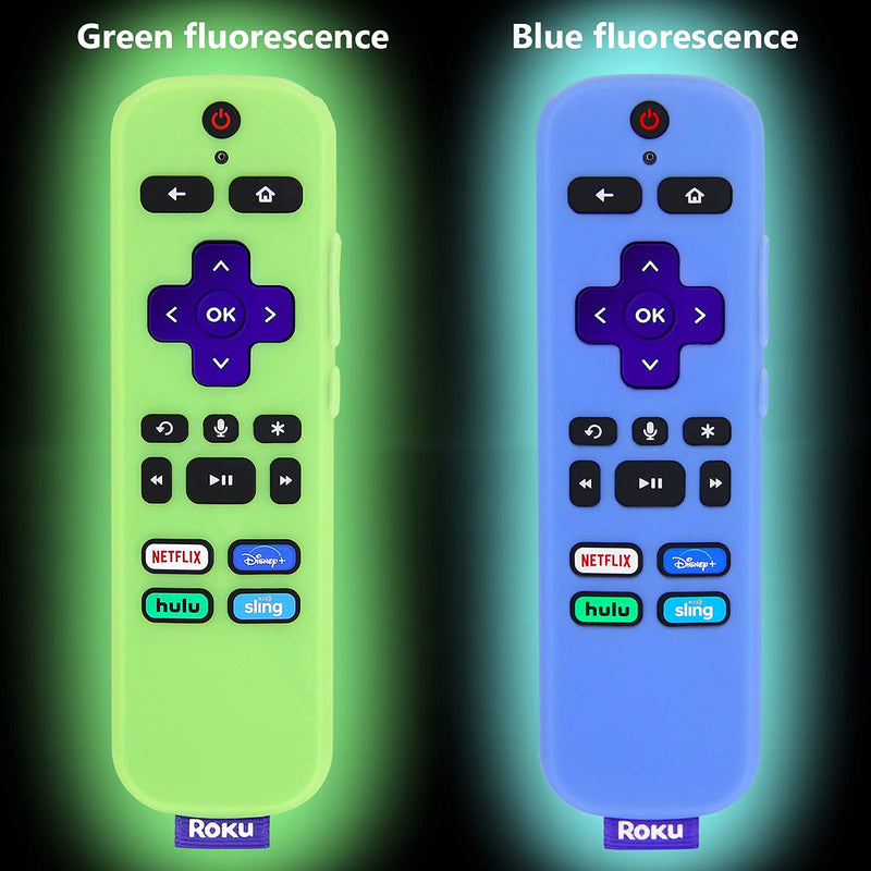  [AUSTRALIA] - [2 Pack] Remote Cover (Glow in The Dark) Compatible with Roku Voice Remote, Pinowu Anti Slip Silicone Cover Compatible with Roku Players and Roku TVS Voice Remote (Green and Blue) Green glow and Blue Glow