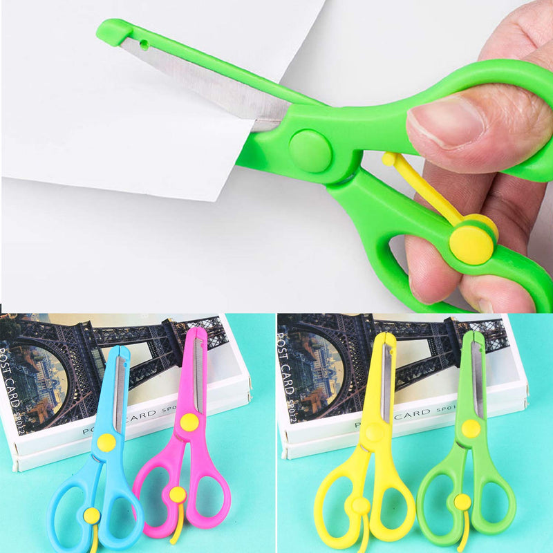  [AUSTRALIA] - 4Pcs Preschool Training Scissors Children Safety Scissors Pre-School Training Scissors Safety Scissors Art Craft Scissors，Assorted Colors(4 colors)