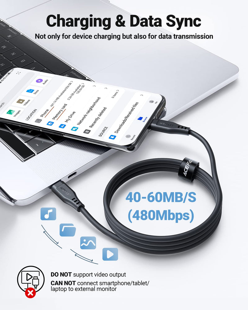  [AUSTRALIA] - USB C to USB C 60W Fast Charging Cable with 40-60MB/s Data Transfer, ACEFAST USB Type C 3.93ft Fast Charging Cable Compatible with MacBook Pro 13”/14”/16”, iPad Pro, iPad Air (Black, 1PC) Black