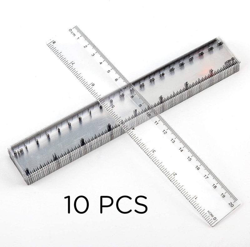  [AUSTRALIA] - LUTER 10 PACK Clear Plastic Ruler 20cm 8inch Straight Ruler Transparent Plastic Ruler Kit Measuring Tool for Student School Office