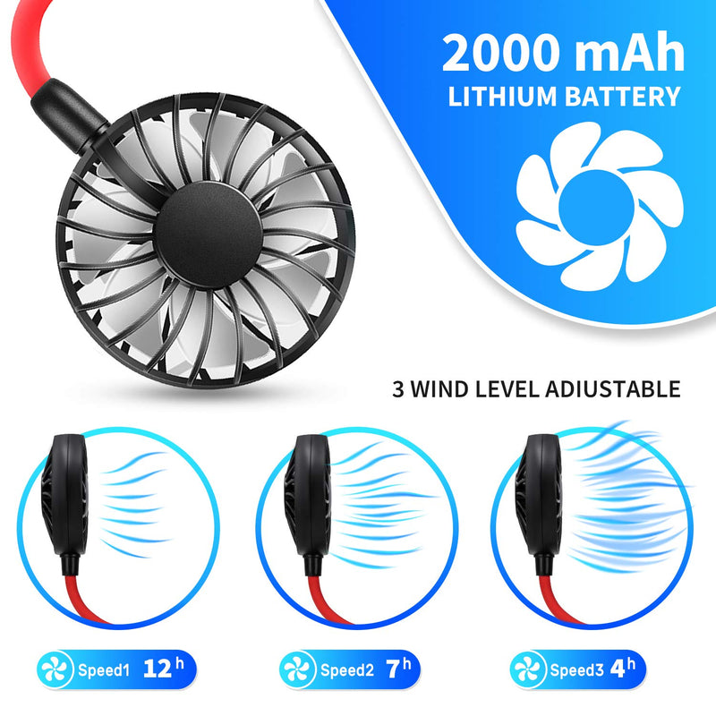  [AUSTRALIA] - Portable Neck Fan Hand Free Personal Mini Fans USB neck hang fan, 360 Degree Free Rotation personal cooling fan handheld portable fans,Wearable neck fan Suitable for Traveling ,Sports, Office(Black) Black