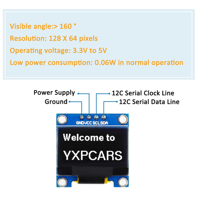  [AUSTRALIA] - YXPCARS 0.96 Inch 128 x 64 12864 Pixel OLED LCD Display 4 Pin for Arduino (White Light) White Light