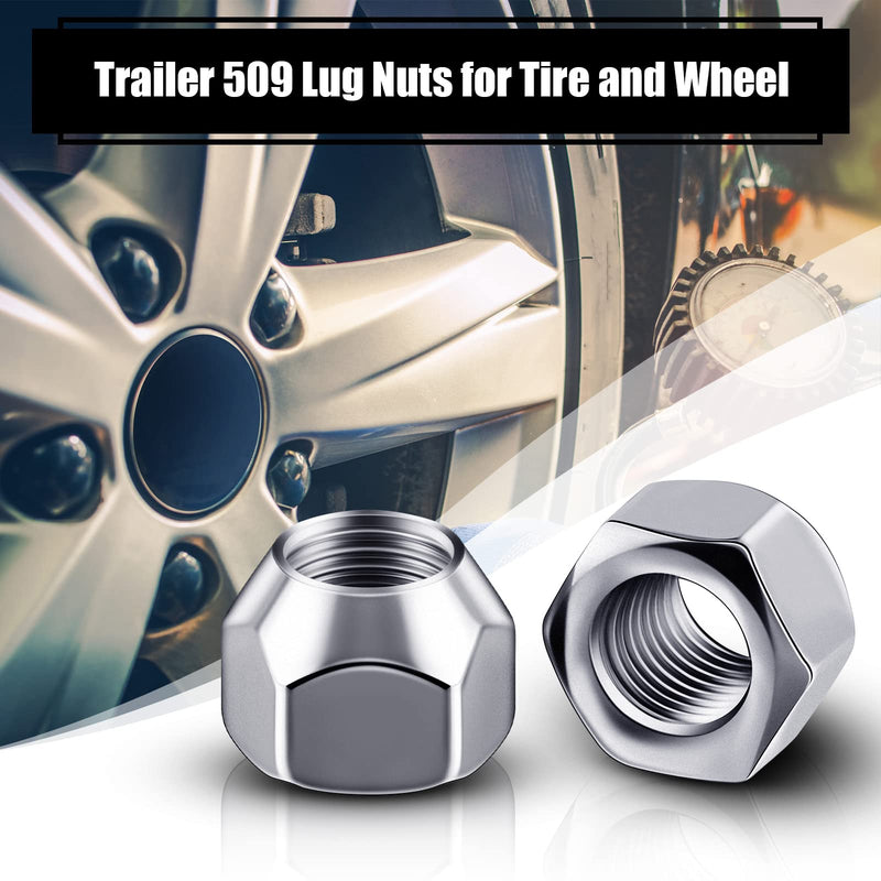  [AUSTRALIA] - 1/2-20 Inch Trailer Lug Nuts 509 Tire Lugs Wheel Nuts Wheel Trailer Lugs Tire Acorn Nut Silver Lug Nuts Open End Finish Lug Nuts for Trailers Tire Wheel (10 Pieces) 10