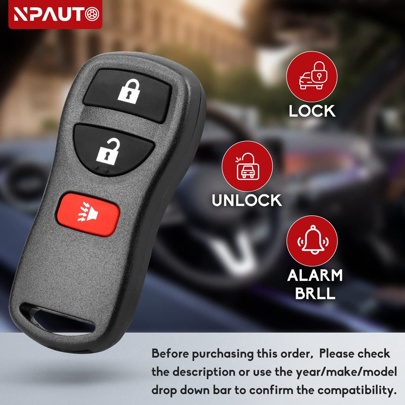  [AUSTRALIA] - NPAUTO Key Fob Replacement, Fits for Nissan Frontier Xterra Titan Versa Pathfinder Murano Quest Sentra Armada NV, Infiniti QX4 FX35 FX45 - Keyless Entry Remote Control Car Key Fobs, KBRASTU15, 2-Pack