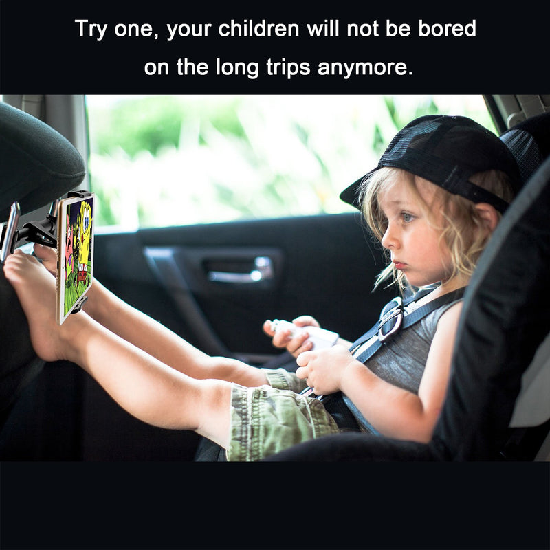  [AUSTRALIA] - Car Headrest Tablet Mount Holder - Tryone Auto Backseat Tablets Stand for Kids Compatible with iPad Air Mini/ Cell Phone/ Galaxy Tab/ Kindle Fire Hd/ Switch Lite or Other 4.7 -10.5" Device(Black) Black