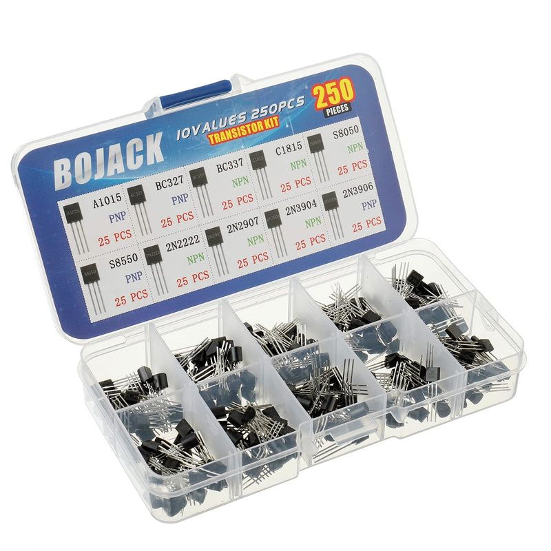  [AUSTRALIA] - BOJACK 10 Values 250 Pcs A1015 BC327 BC337 C1815 S8050 S8550 2N2222 2N2907 2N3904 2N3906 PNP NPN Power General Purpose Transistors Assortment Kit
