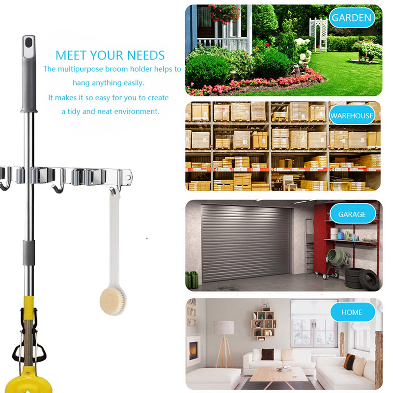  [AUSTRALIA] - Broom and Mop Holder Wall Mounted, Broom Hanger, Broom Holder, Stainless Steel Heavy Duty Broom Racks for Laundry Room, Garage, Garden, Bathroom ( 2 Racks 3 Hooks ) 1 pcs 2 Racks 3 Hooks