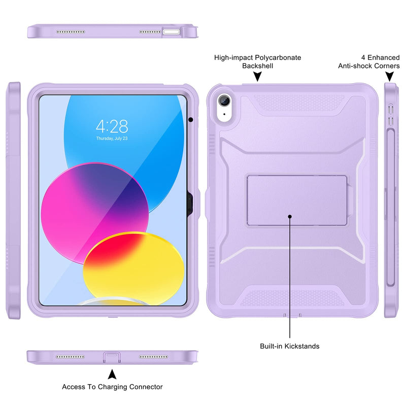  [AUSTRALIA] - Soke Case for iPad 10th Generation 10.9-inch 2022, with Built-in Screen Protector and Kickstand, Rugged Full Body Protective Cover for New Apple iPad 10.9 Inch - Violet